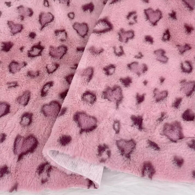 Fine Soft Imitation Mink Rabbit Fur Fabric Pink Plush love leopard Print Faux Fur Sewing Material Diy/Christmas Decoration/Coat