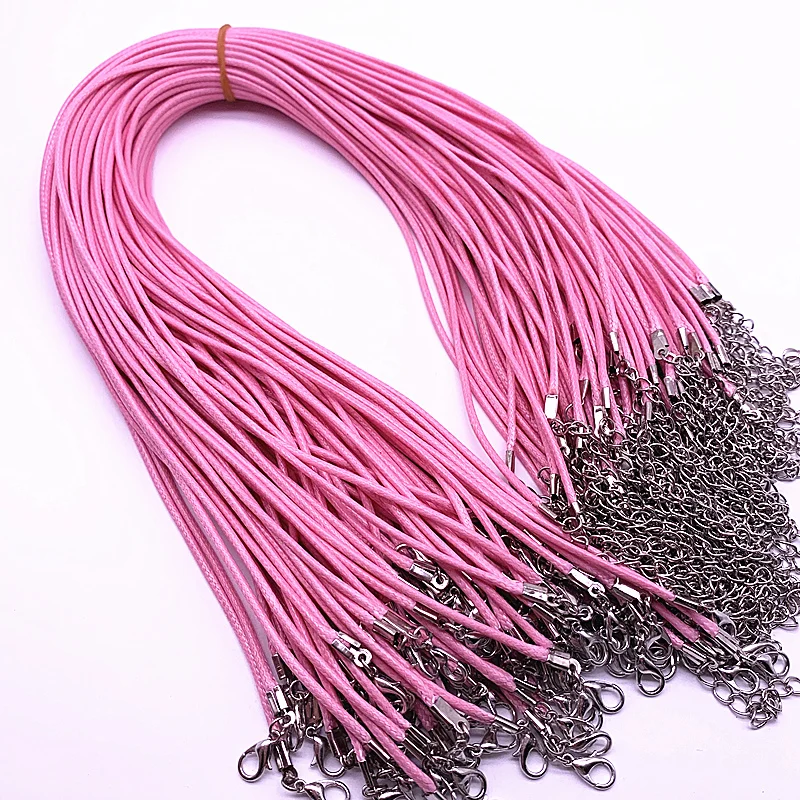 New 5pcs 2mm Leather Cord Wax Rope Chain Necklace Extender Chain Lobster Clasp DIY Jewelry Accessories