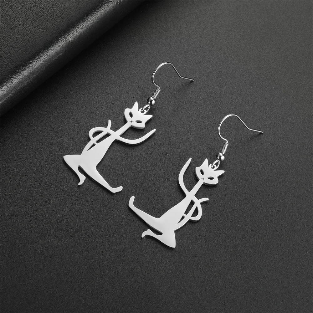 My Shape Kung Fu Cat Earrings Stainless Steel Gold Color Funny Cat Kitten Drop Earrings for Women Animal Lovers Fashion Jewelry