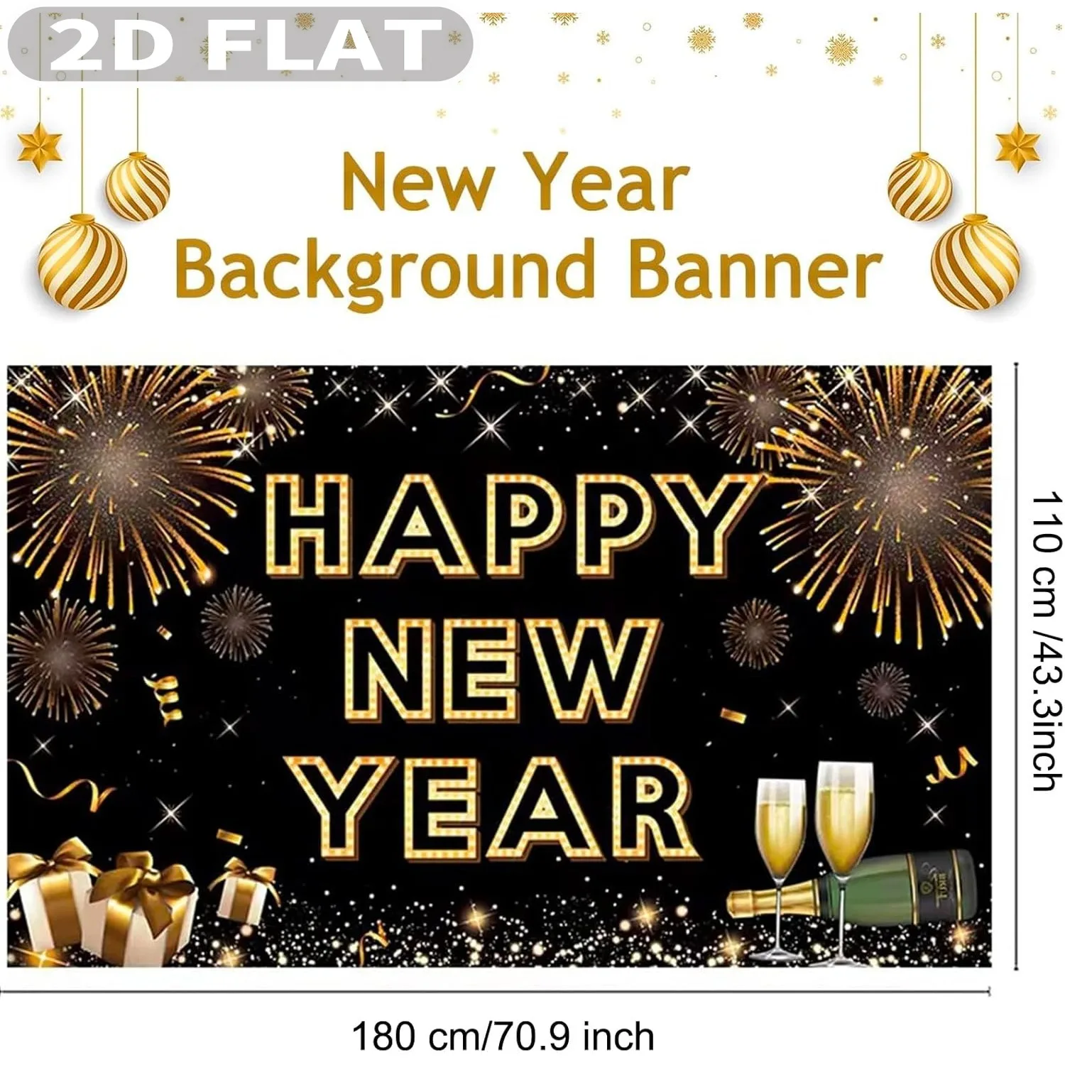 1pc Happy New Year Banner 2026 New Year Sign Studio Background, 43x71 Inch, Polyester Yard Outdoor for New Year Eve Party Supply