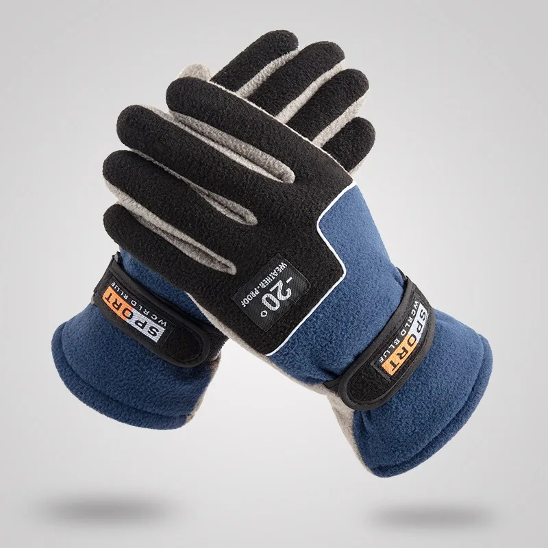 Winter Polar Fleece Warm Gloves for Men Women Outdoors Skiing Cycling Five Finger Mittens with Plush Thickening Waterproof Glove