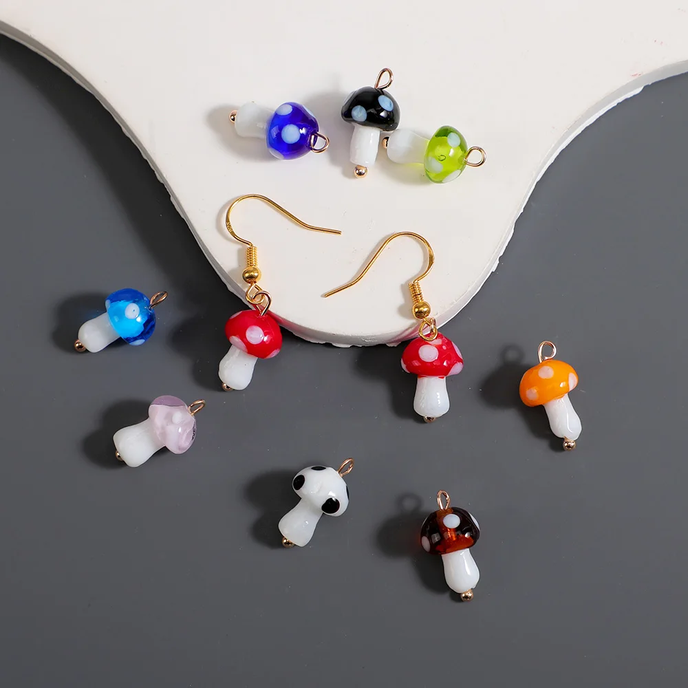 10Pcs Mushroom Glass Charms Small Agaric Pendant For Jewelry Making Accessories DIY Earrings Necklace Keychain