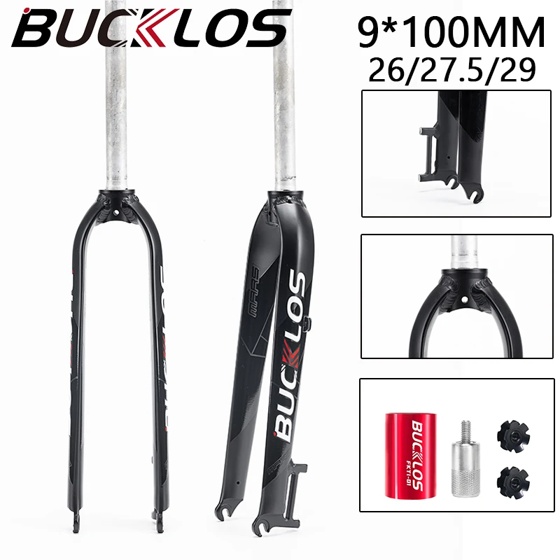 

Велосипедная вилка BUCKLOS 26 27,5 29, вилка для горного велосипеда из алюминиевого сплава, 9*100 мм, сверхлегкая жесткая вилка MTB для дискового тормоза