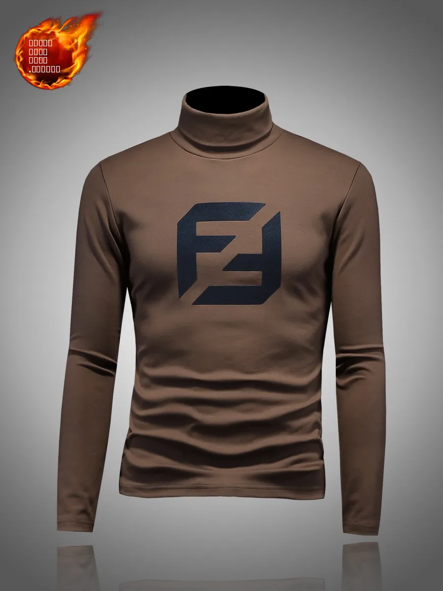 

Thiened Fce High Collar Men's T-irt Autumn Winter Casual Sle Long Sve Base irt Youth Faionable Large Size