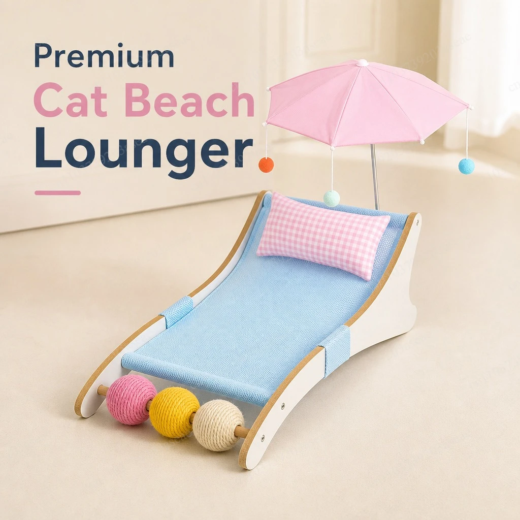Cat mat bed, beach cool lounge chair, sleeping nest with cat toys, sofa chair