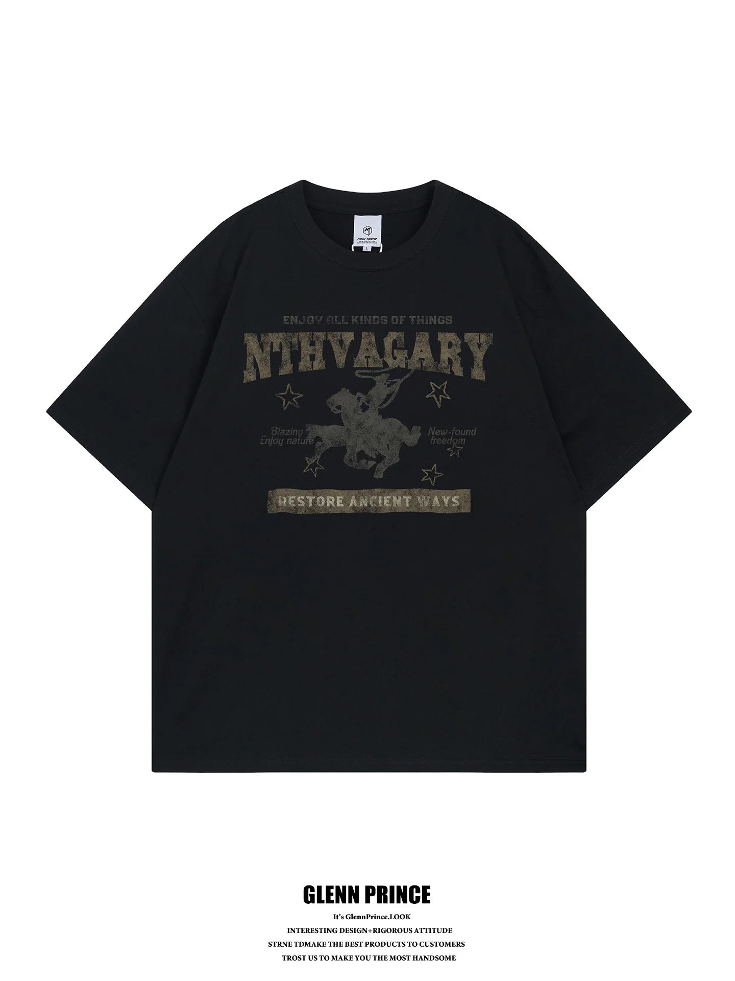 

GPstudio American Vintage Worn Short Sleeve T-shirt Men Summer Small Audience 300g Heavyweight Pure Cotton Printed Tee