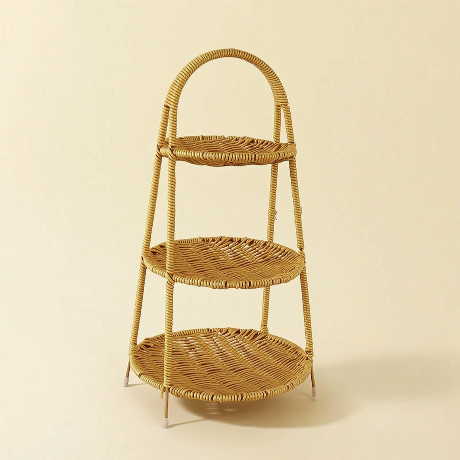 Woven Display Stand Rustic Rattan Style Stand Rattan Serving Tray Artisanal Open-Frame for Hosts, Dessert Presentation