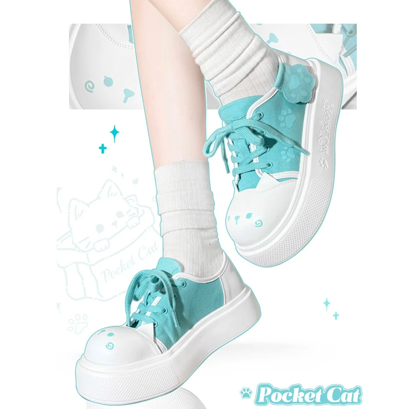 Meow Meow Imprint Pocket Cat Lolita Original Punk Sweet Canvas Shoes Thick Soled Shoes Sweet Girl Student Single Shoes