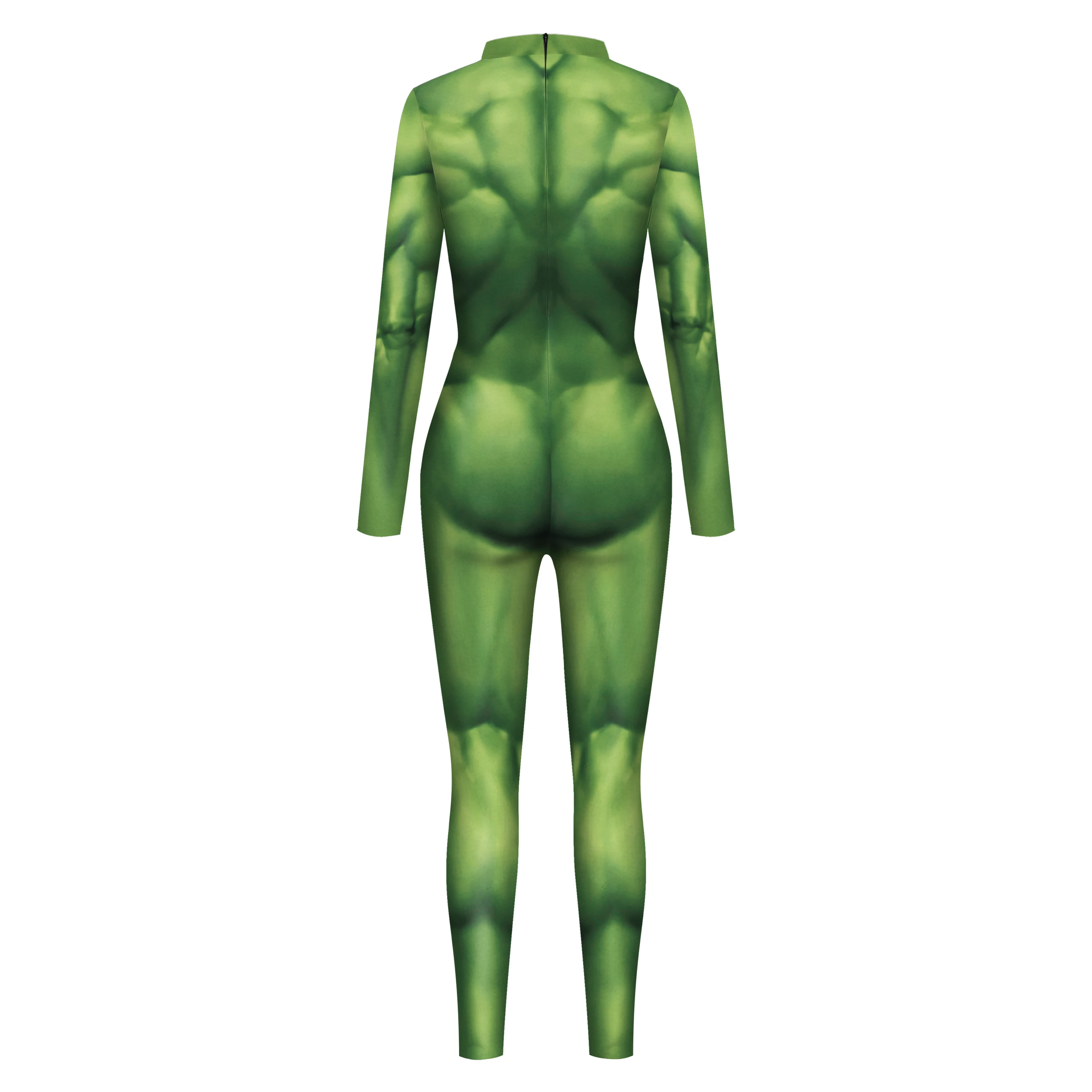 Zawaland Men Fashion Cosplay Costumes Long Sleeve Green Digital Printing Party Bodysuit Holiday Party Funny Jumpsuit Performance