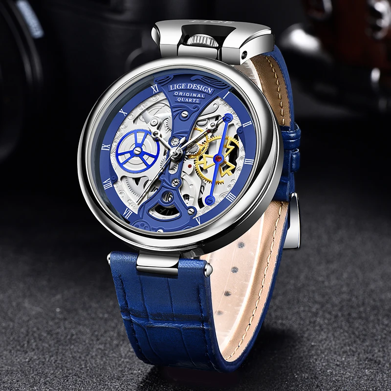 LIGE Men Watch Creative Quartz Watches Fashion Casual Waterproof Auto Date Leather Band Luxury Watch Men Gentleman Gift+Box