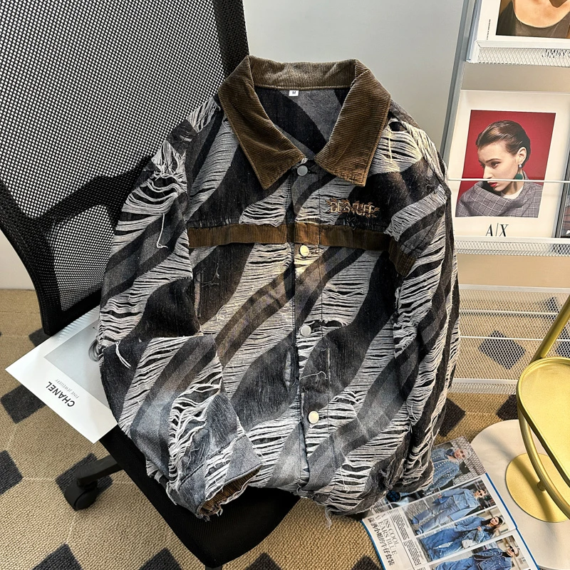 

Женская серая рваная джинсовая куртка в полоску, винтажная джинсовая куртка в стиле бойфренда 2000-х годов с длинными рукавами, верхняя одежда в стиле Харадзюку, топ