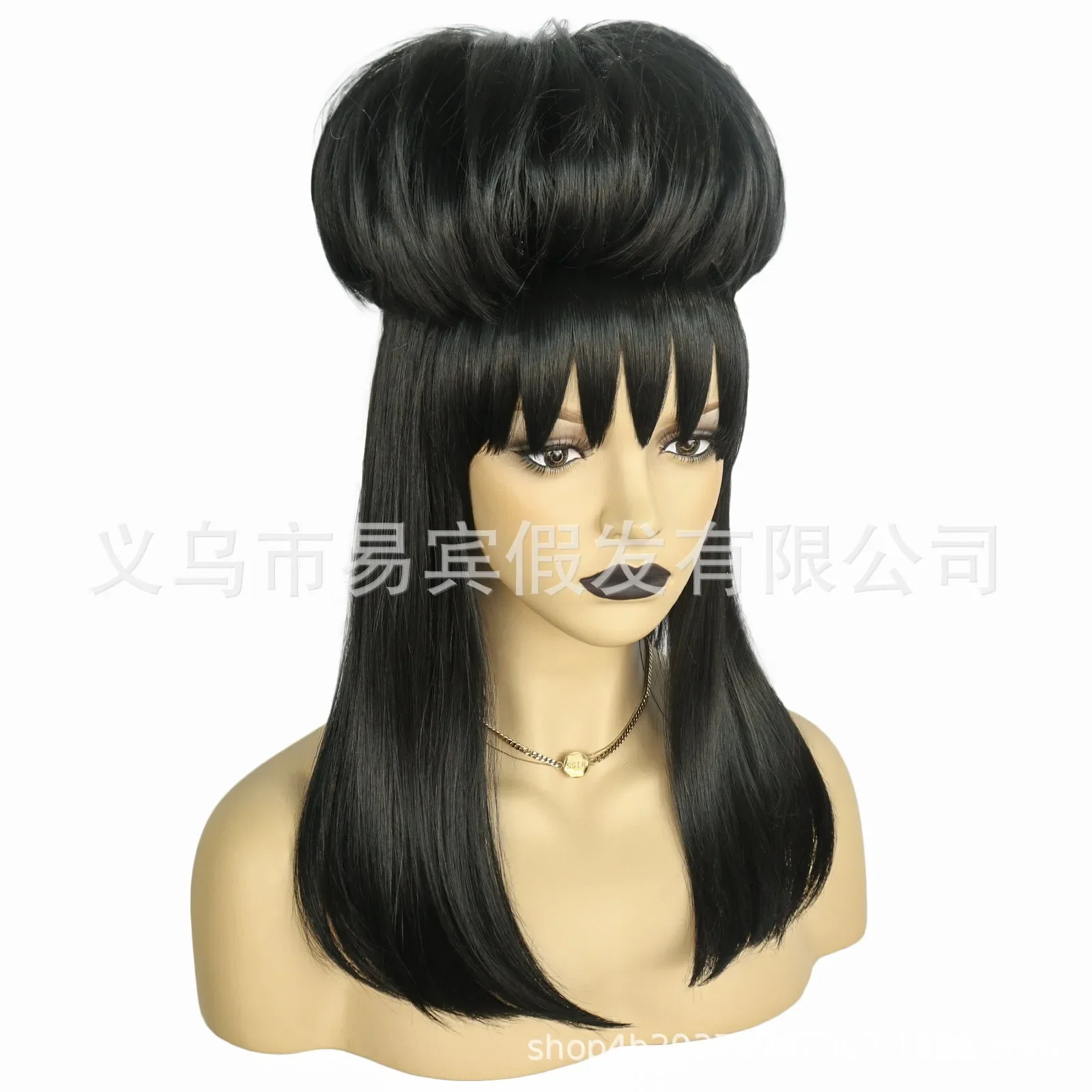 Movie Beetle2juice Lydia Deetz Cosplay Wig Role Play 45CM Black Synthetic Straight Hair Cosplay Wig for Halloween Carnival Party