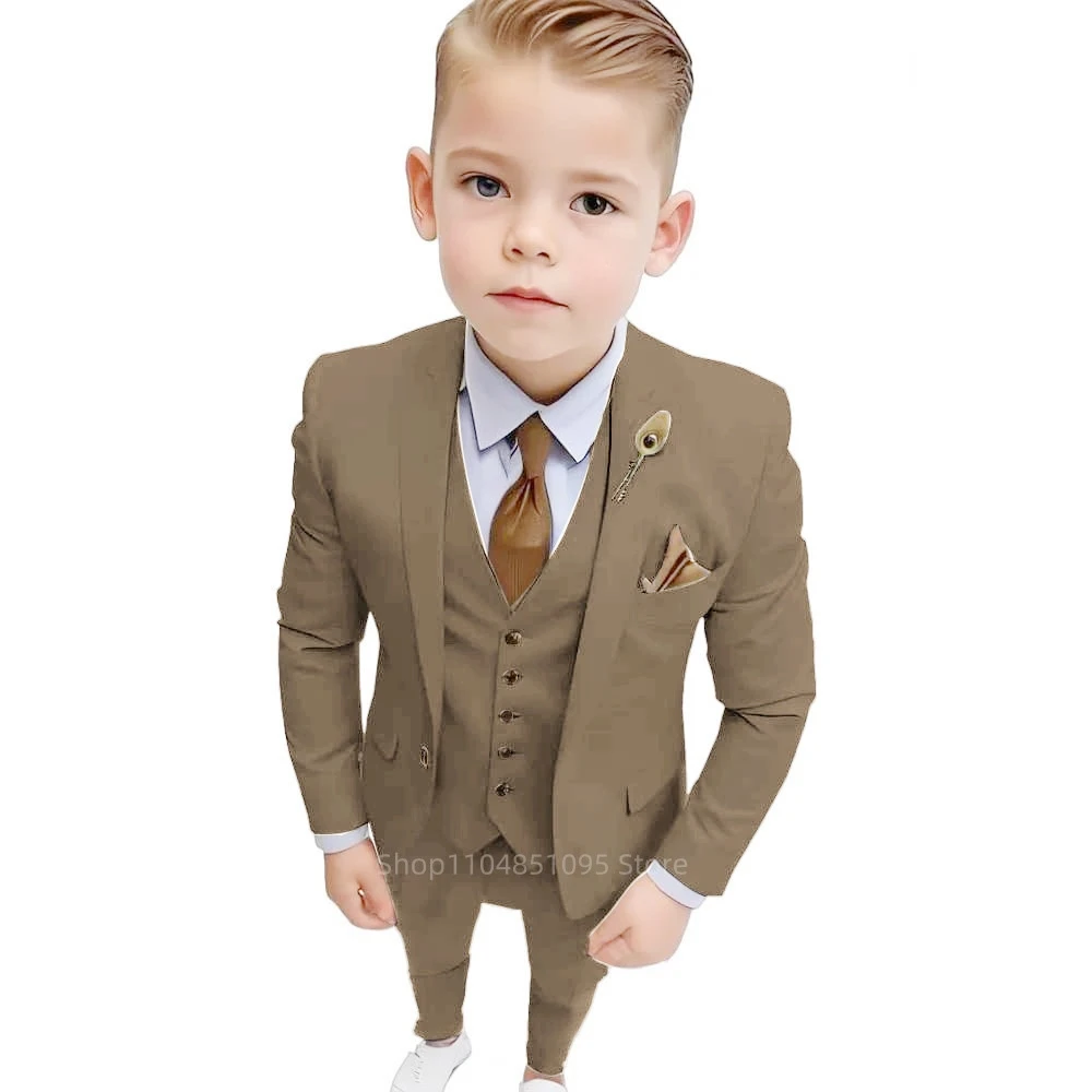 

Brown Boy's Slim Fit Formal Suit 3 Pieces Set for Wedding Prom Dinner Party Flower Kids Uniform Custom Tuxedos Blazer Vest Pants