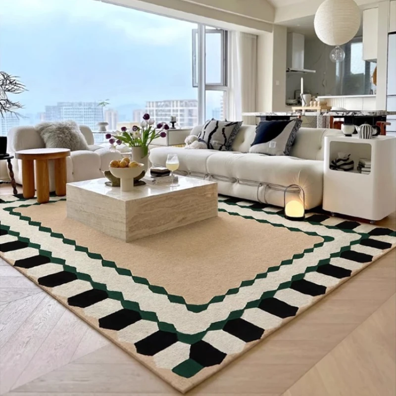 

Премиальный легкий роскошный ковер с геометрическим узором для гостиной, кремовый стиль, моющийся диван, журнальный столик, напольный коврик, мягкий ковер для дома, спальни