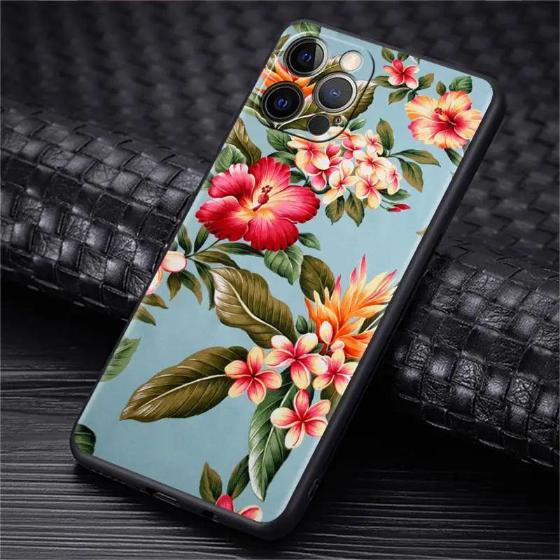 Tropical Green Plant Leaf Case For Apple iPhone 11 15 13 14 Pro Max 12 Plus X 15Pro Black Silicone Phone Coque