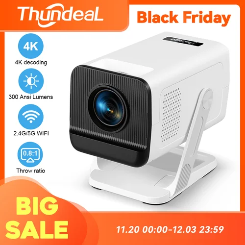 Imagen 1 del producto ThundeaL PG310 4K Proyector Android 300 ANSI WiFi6 BT5.4 Mini portátil de corto alcance para cine en casa película al aire libre PK HY320 Mini