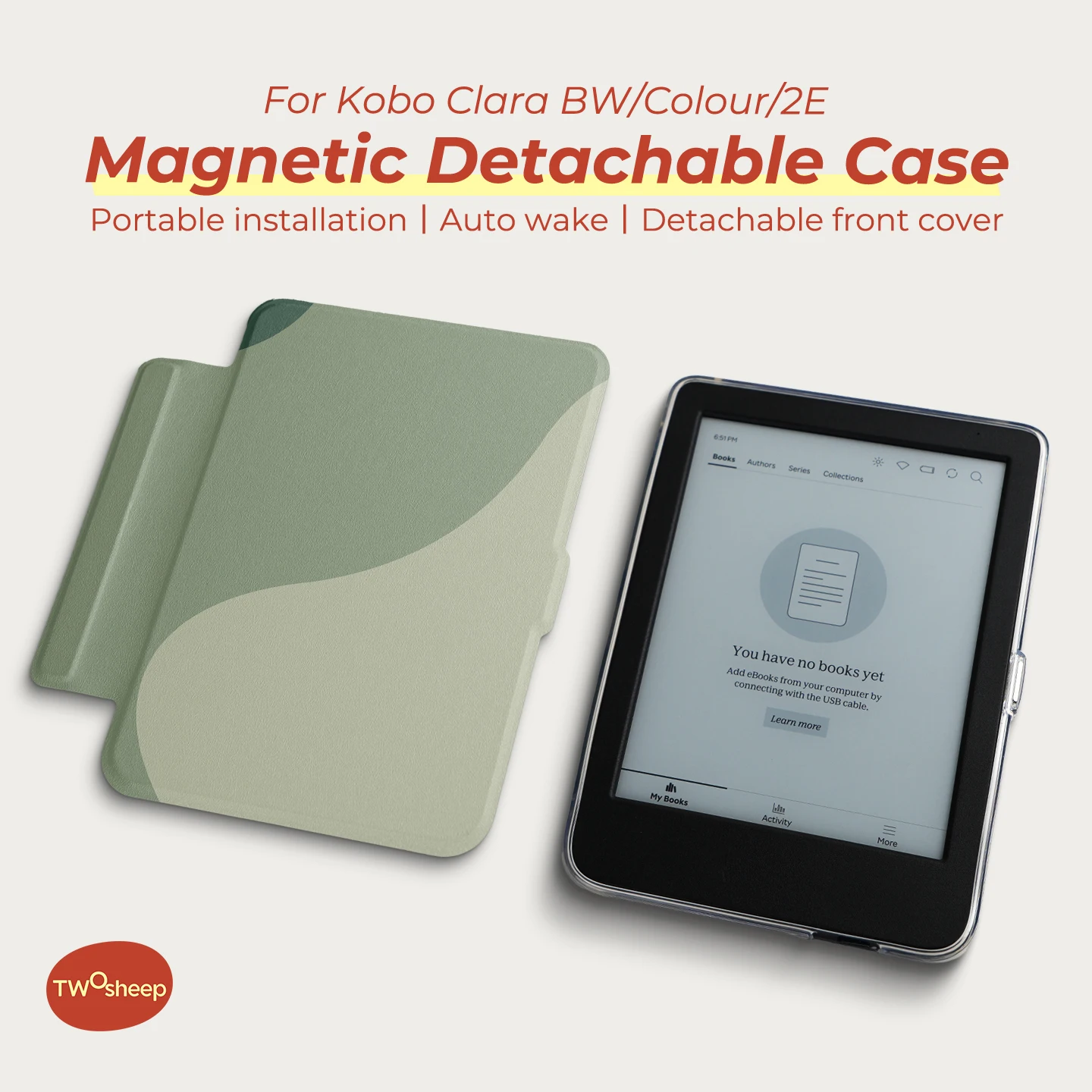 Twosheep suit for Kobo Clara BW Clara Colour Clara 2E 6inch Case Magnetic Detachable Cover Clear Back Minimal Solid Color Style