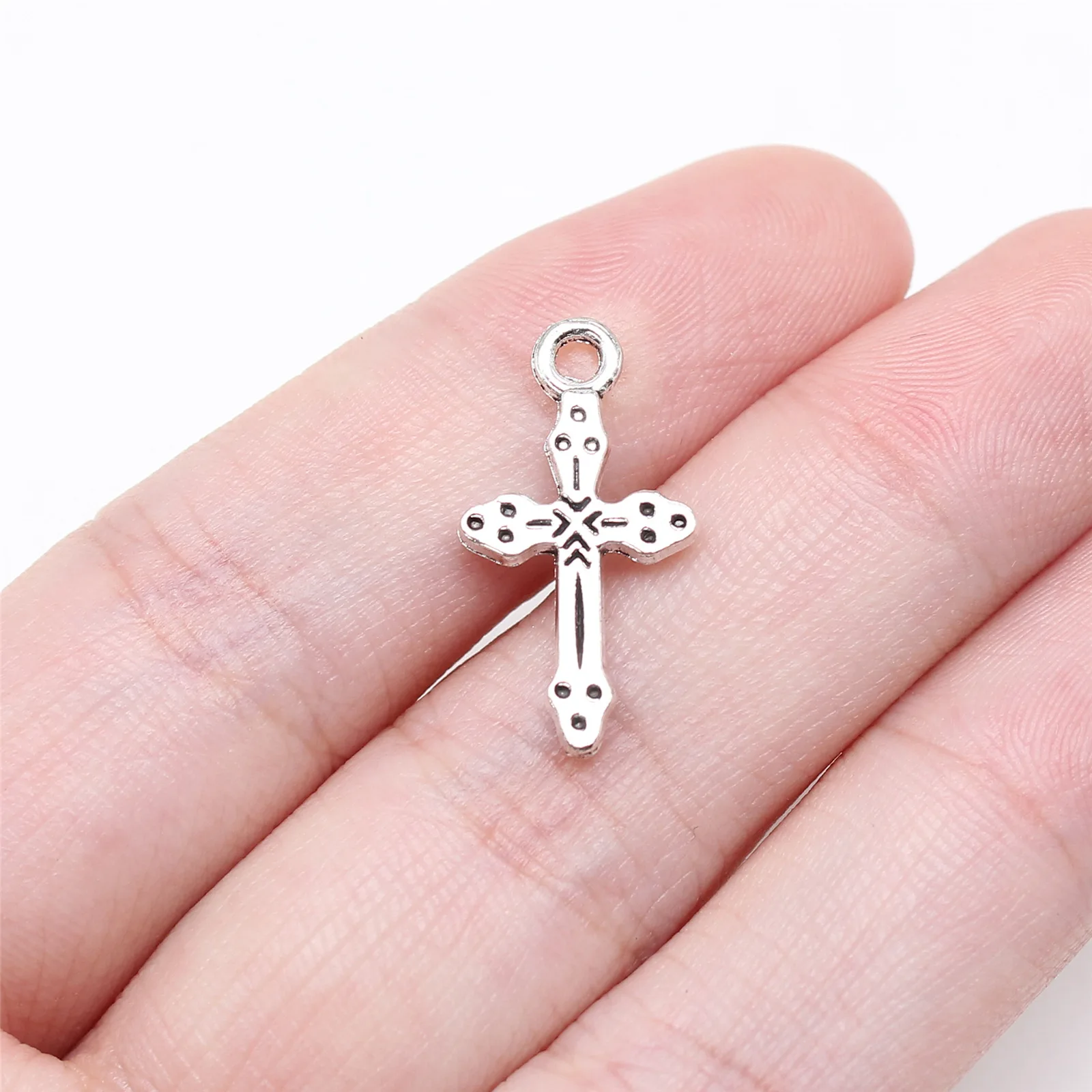 WYSIWYG 20pcs 21x11mm Antique Silver Color Cross Charms Pendant For DIY Jewelry Making Handmade Jewelry Craft Findings