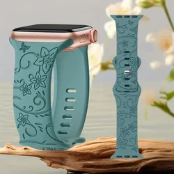 Floral Engraved Strap for Apple Watch Band 44mm 45mm 49mm 40mm 41mm 42mm Silicone Bracelet Iwatch Series 9 7 SE 6 8 3 ultra 2 10