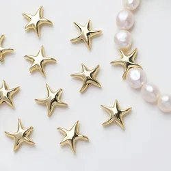 2PCS 14K Gold Plated Brass Starfish Beads Spacer Jewelry DIY Making Supplies Material Accessories