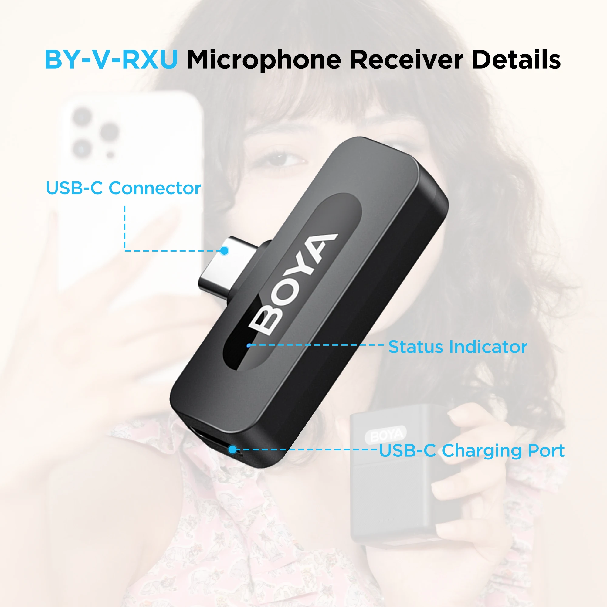 BOYA V Series Microphone Single Receiver Compatible with V1, V10, V2, V20 (Version 2.0), V3, V30, V3 Combo