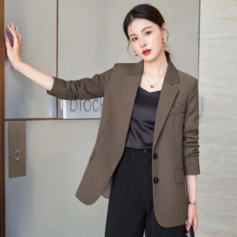 Elegant Solid Suit Jackets Long Sleeve Button Up Autumn 2025 Outwear Tops Office Lady Women Commute Fashion