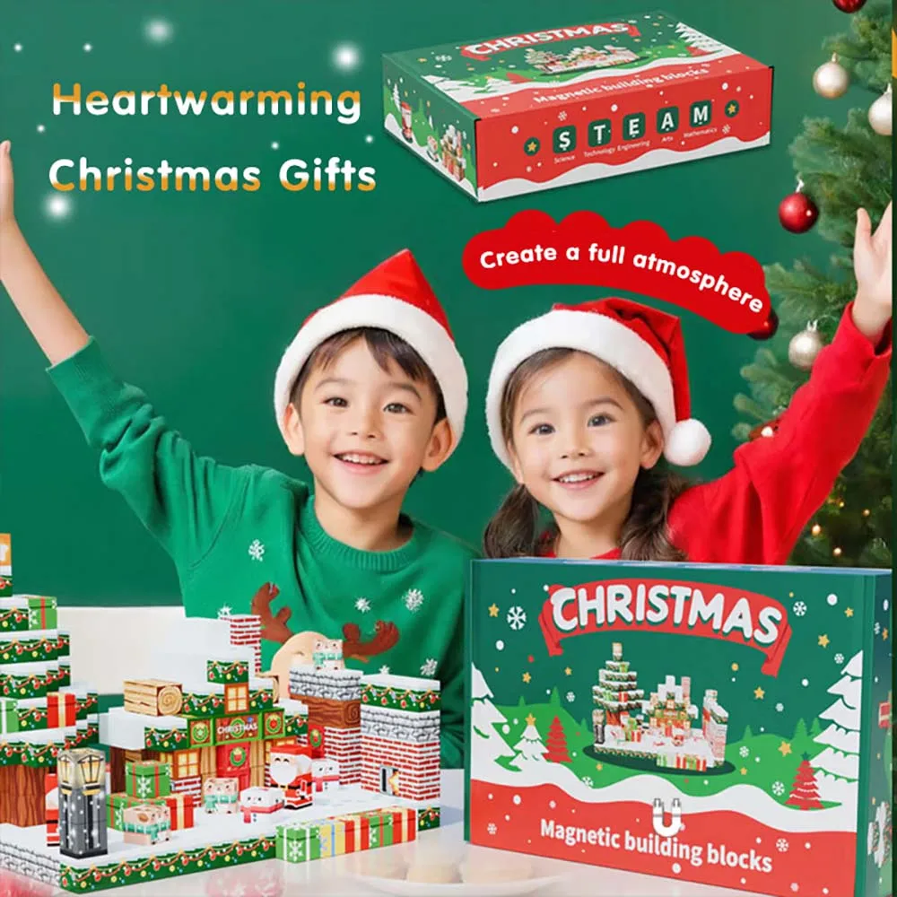 Mundo de natal cubos magnéticos presente blocos de construção empilhamento cubos terno educacional diy brinquedos para crianças eua transporte