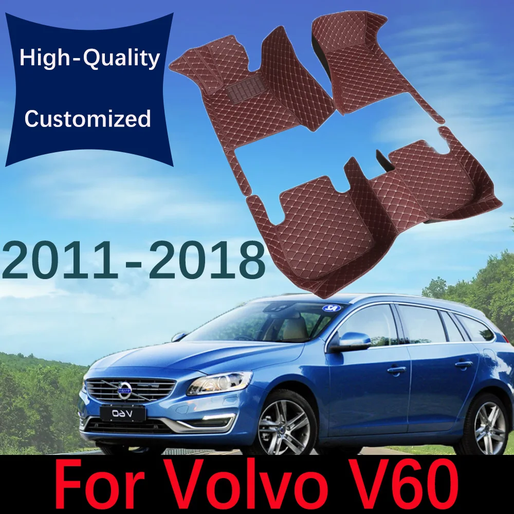 

Fashion Leather Car Floor Mats For Volvo V60 2011~2018 Custom Auto Foot Pads Automobile Carpet Cover Interior Accessories