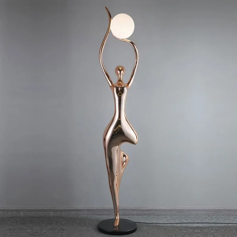 

creative floor lamp E27 LED lamp FRP resin humanoid sculpture girl gymnastic style floor lamp Home hotel decoration