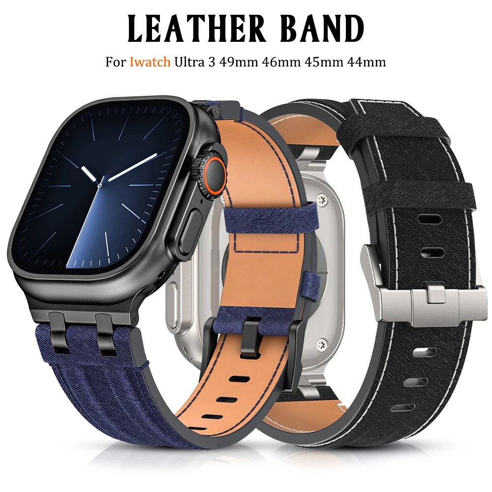 

Кожаный мужской ремешок для Apple Watch Ultra 3, 49 мм, Series 11, 10, 46 мм, 9, 8, 7, 45 мм, роскошные мягкие ремешки для iWatch 6, 5, 4, SE3, 44 мм, браслет