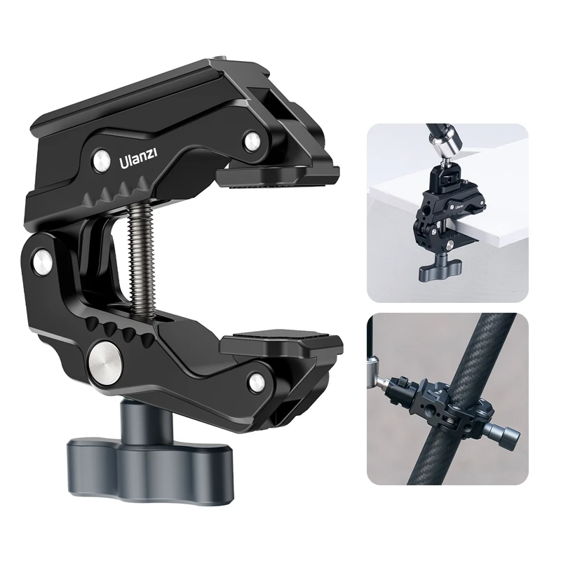 Ulanzi R011a Crab Clamp with Universal Threaded 1/4'' 3/8'' Hole / HD01 360° Adjustable 10-inch Magic Arm for DSLR Camera Vlog