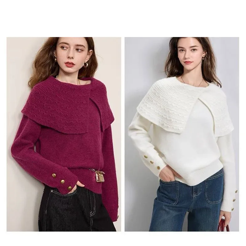 

Ladies New Irregular Lapel Sweater Loose Pullover Sweater Dopamine Pullover Neck Autumn And Winter Simple Soft And Sweater