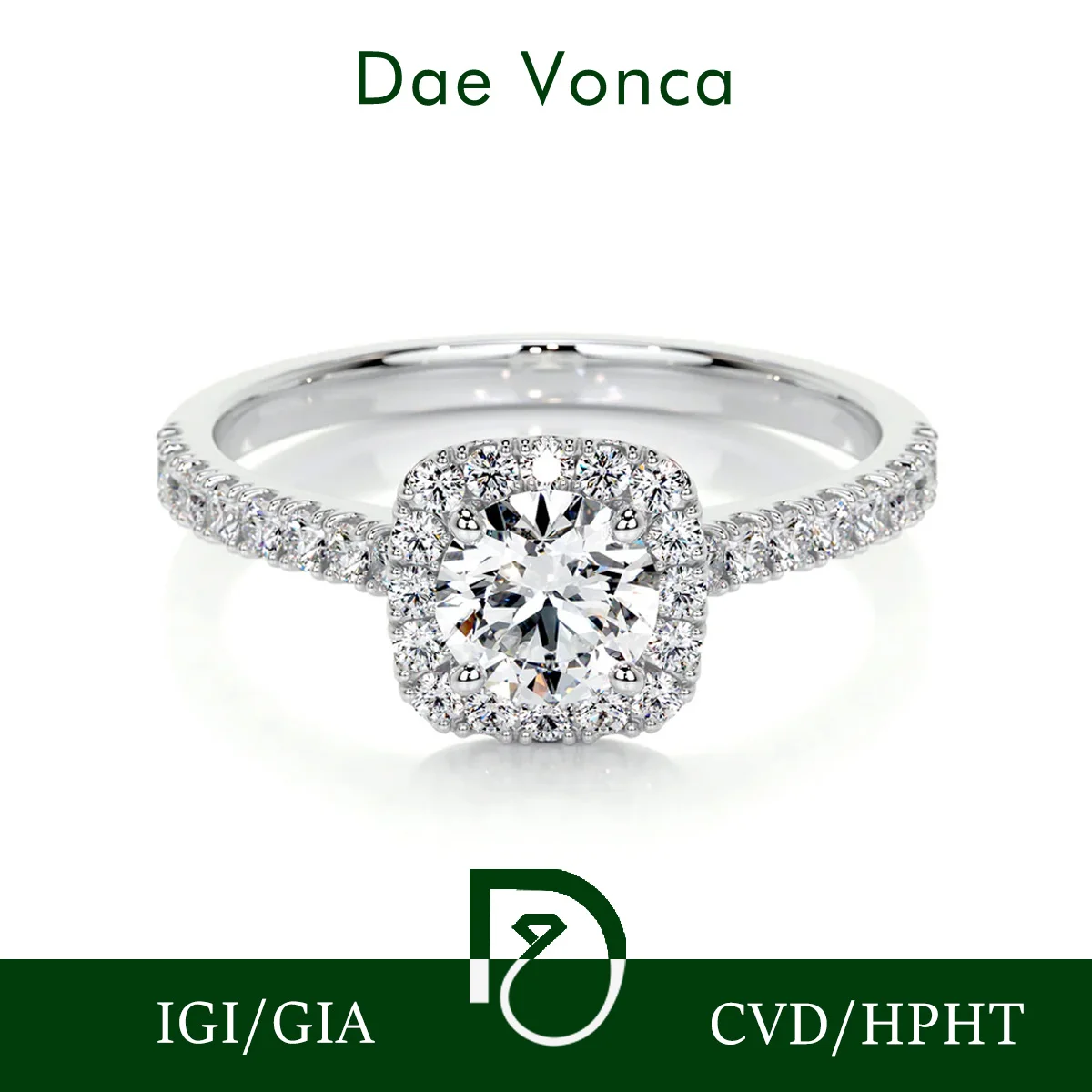 Round Lab Diamond Ring Round Lab Created Halo Style Diamond Ring 9K/14K/18K White Gold Half Eternity Lab Grown Diamond Ring