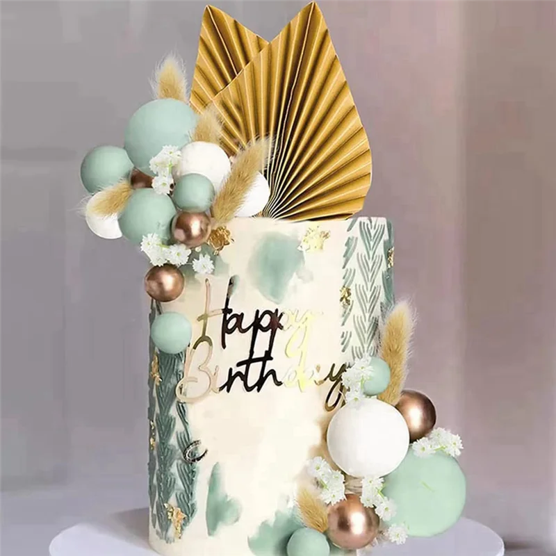 AT29-12Pcs ورقة أوراق النخيل كعكة عيد ميلاد القبعات العالية مروحة ترك أوراق الصفصاف كعكة الديكور DIY بها بنفسك كعكة إدراج الزينة
