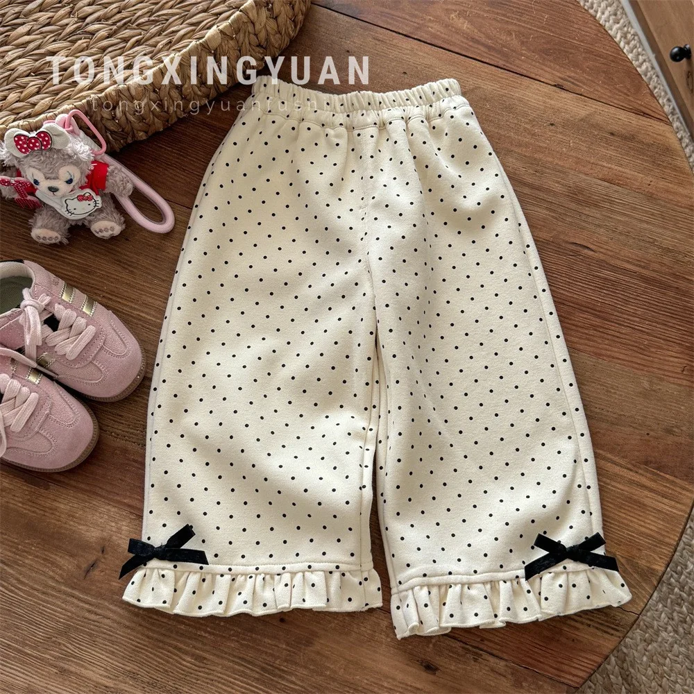 

Girls Polka Dot Lace Wide-leg Pants Autumn New Korean Version of Foreign Style Baby Girl Fashionable Casual Versatile Long Pants