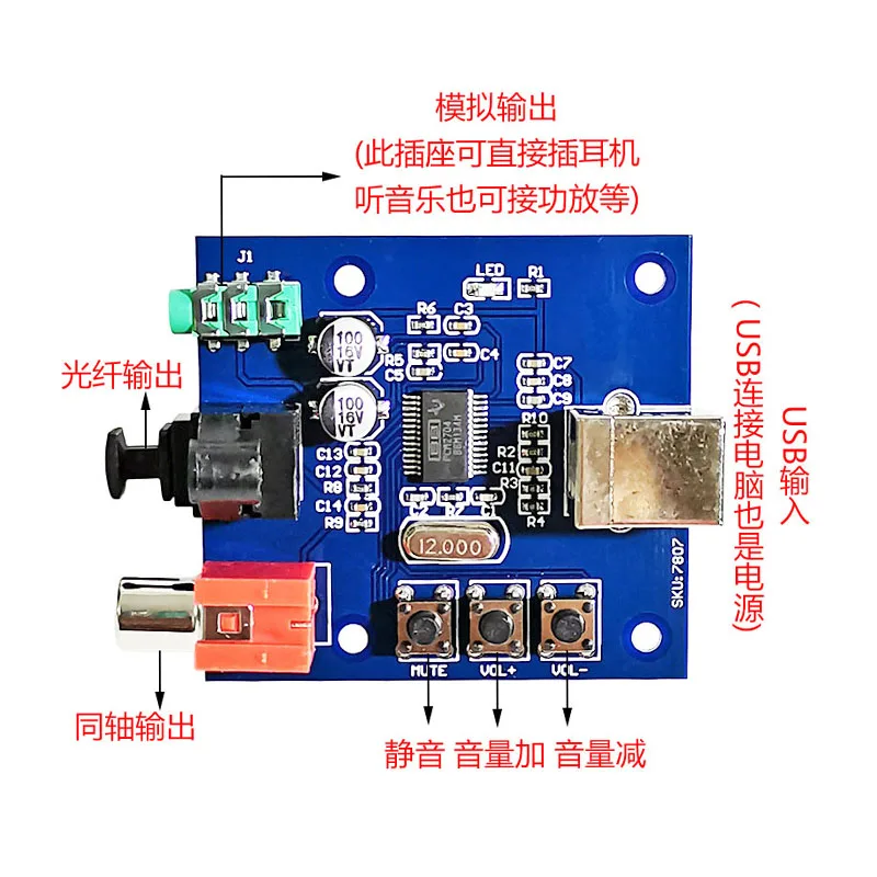 Decoder Board for PCM2704 USB Sound Card DAC, USB Input Coaxial Optical Fiber HIFI Audiophile Sound Card Decoder Board