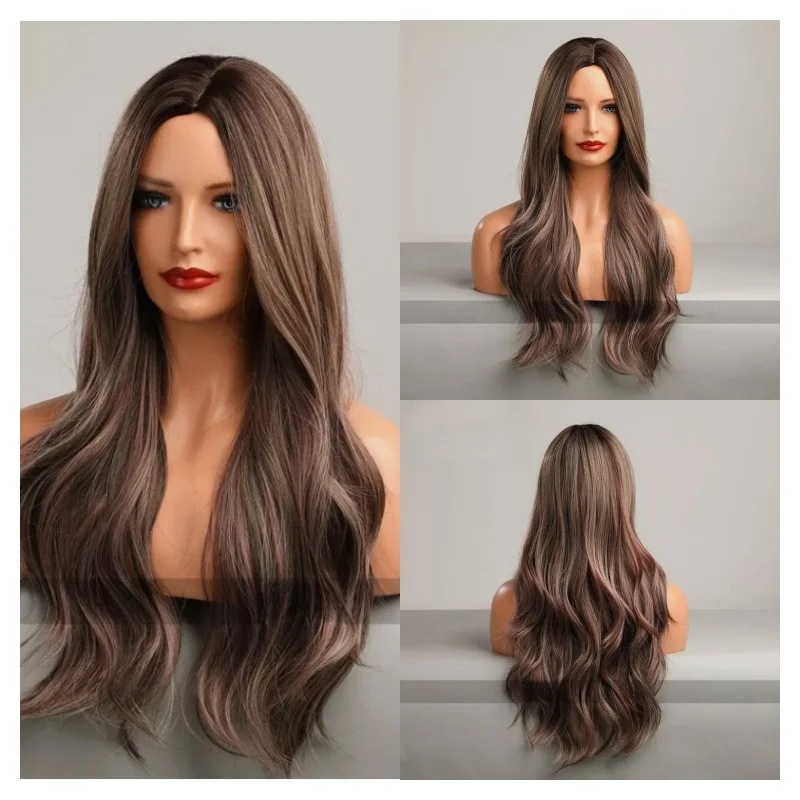 

Synthetic Lace Front Wig Dark Brown Wig Layered Synthetic Glueless Wig Body Wave High Quality Natural Hairline Wig For Women