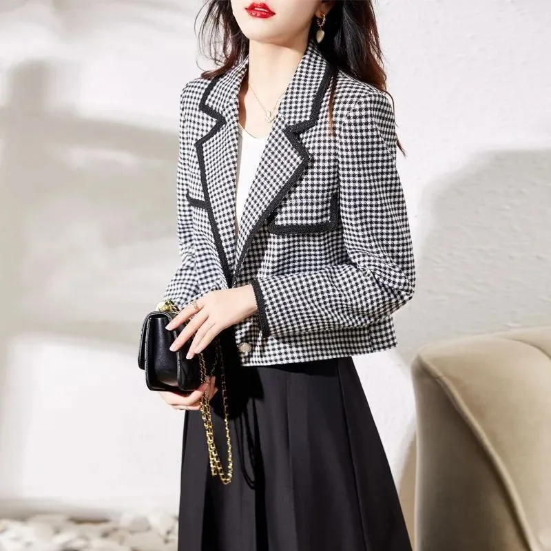 

ashion Short Thousand Bird Grid Jacket 2024 New Women Spring Autumn Coat Tops Single Breasted Casual Suit Jacket Female