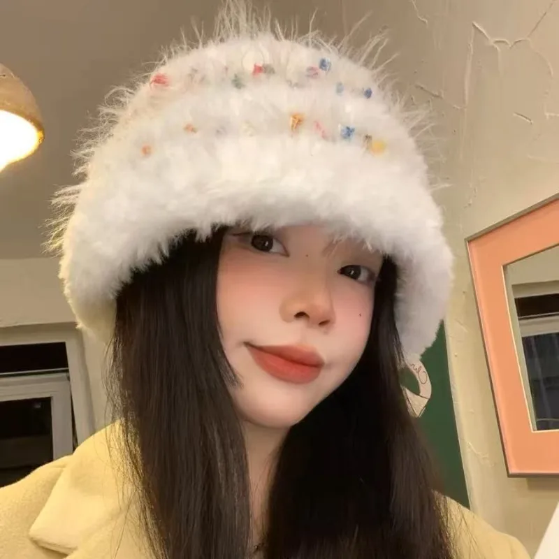 

Autumn and Winter Handmade Woolen Cap Thickened and Warm Knitted Fisherman Hat Fashionable and Versatile Cute Hats for Women