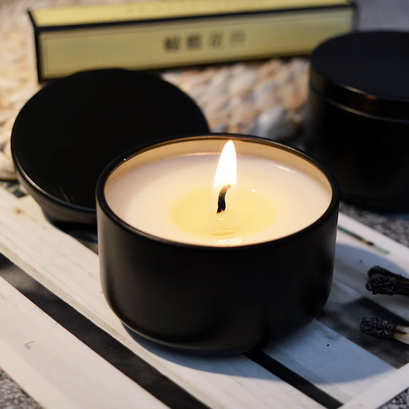 

Burning 18h Citronella Anti-mosquito Aromatherapy Candles Black Tin Can Hotel Home Environment Friendly Soy Aromatic Candle