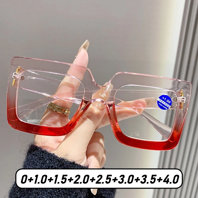 

Oversized Frame Far Sight Glasses Blue Light Blocking Presbyopia Glasses Two-color Transparent Square Frame Reading Glasses