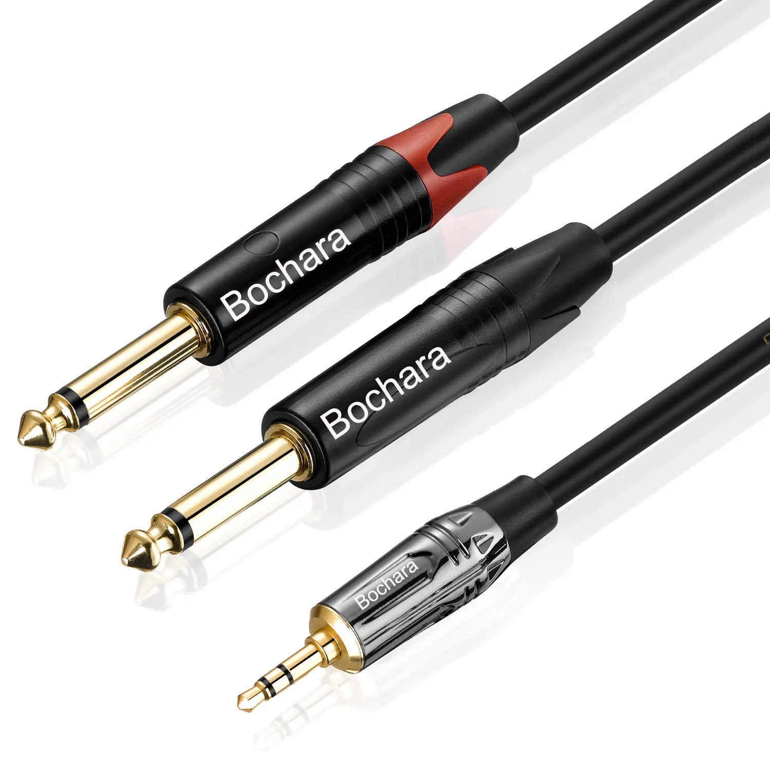 Bochara Gold Plated 3.5mm Stereo to Dual 6.5mm Mono OFC Audio Cable OD6mm Dual Shielded 1m 2m 3m