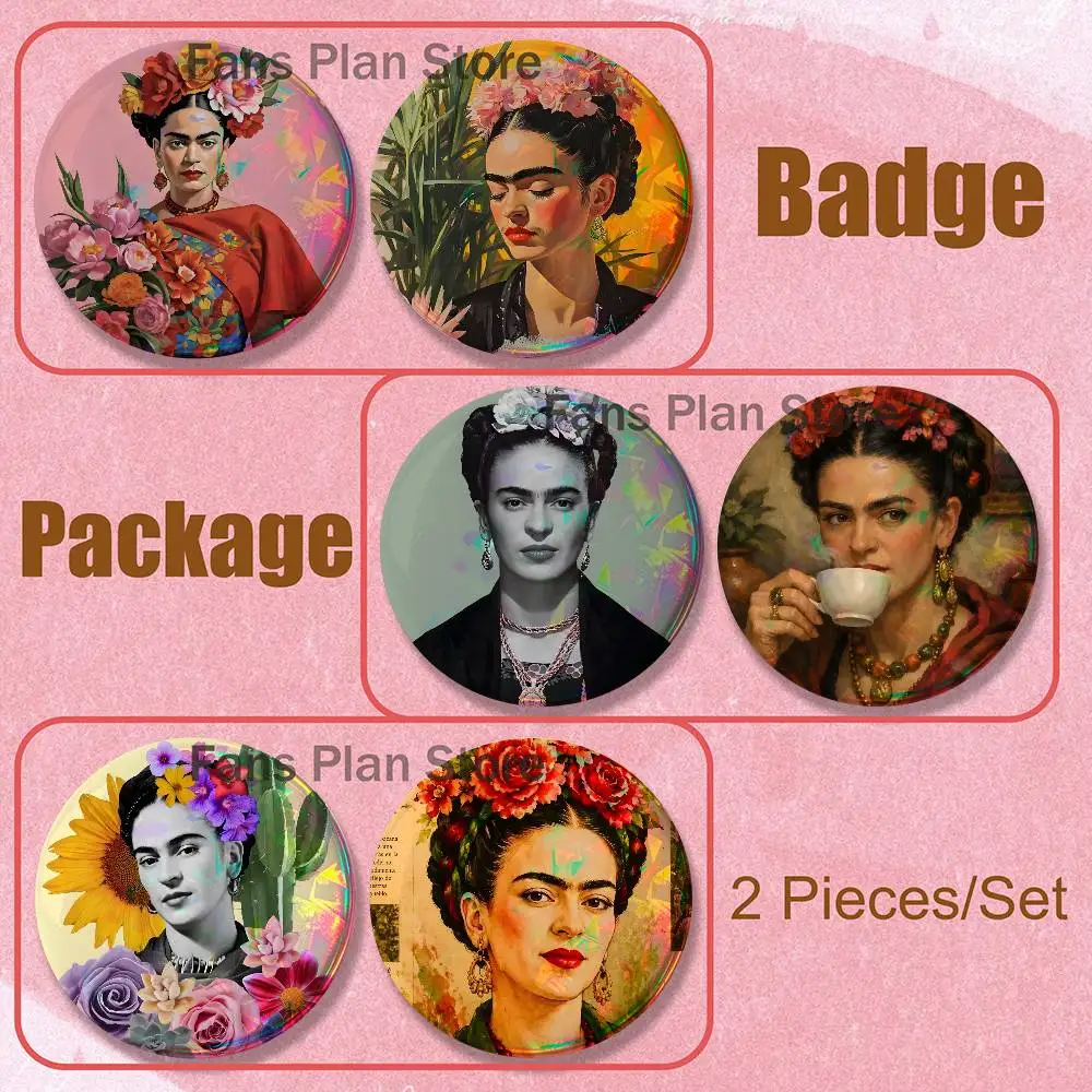 Fashion F-FridaS-S K-Kahlo 2-piece Set Enamel Pins Cartoon Anime Badge Fashion Jewelry Accessories Round Snap-in Brooch Backpack