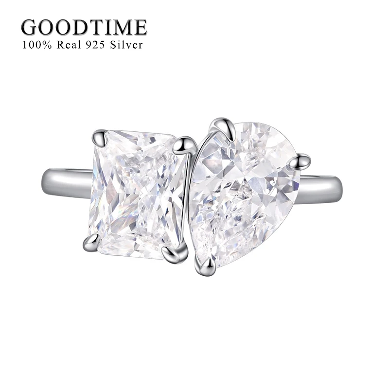 

Luxury Woman Ring Pure 100% 925 Sterling Silver Pear & RectangularZircon Band Anniversary Jewelry Wedding Egagenent Ring Gift