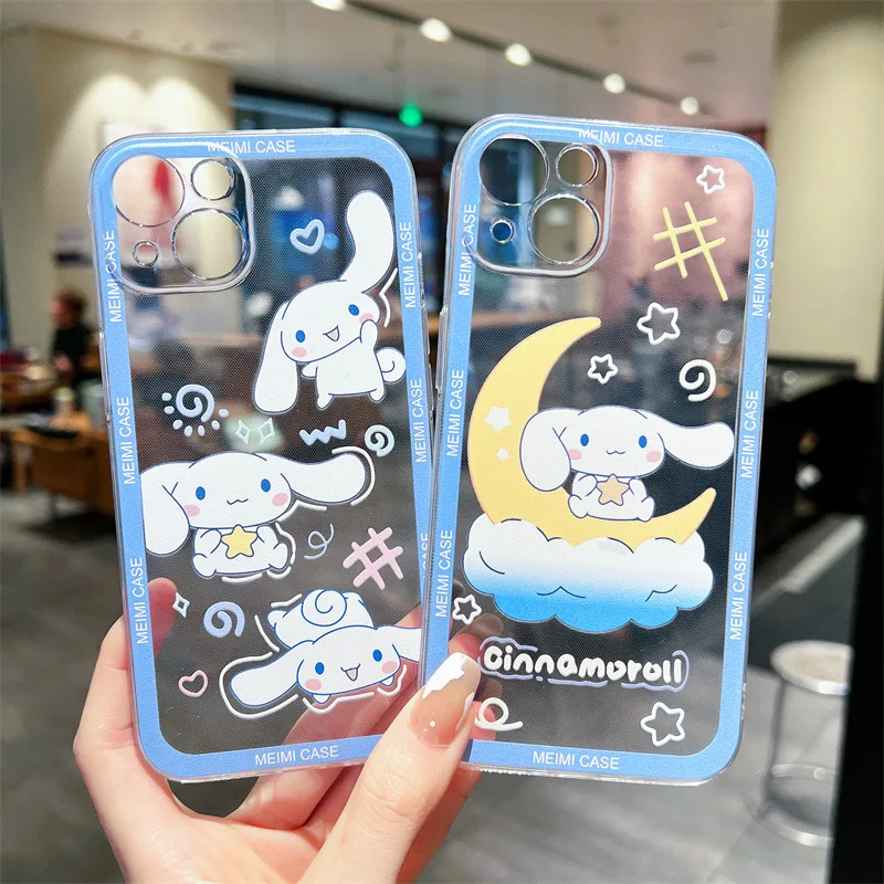 Cinnamoroll sanrio lua filhote de cachorro anime claro caso de telefone para iphone 16 15 14 13 12 11 pro max xr x 16 plus caso bonito dos desenhos animados capa