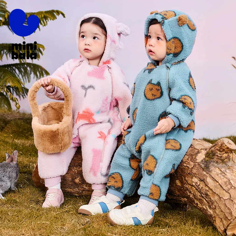 Mini Bala Furry One-Piece Outfit for Boys and Girls with Anti-Static Zipper and Belly-Protecting Vest