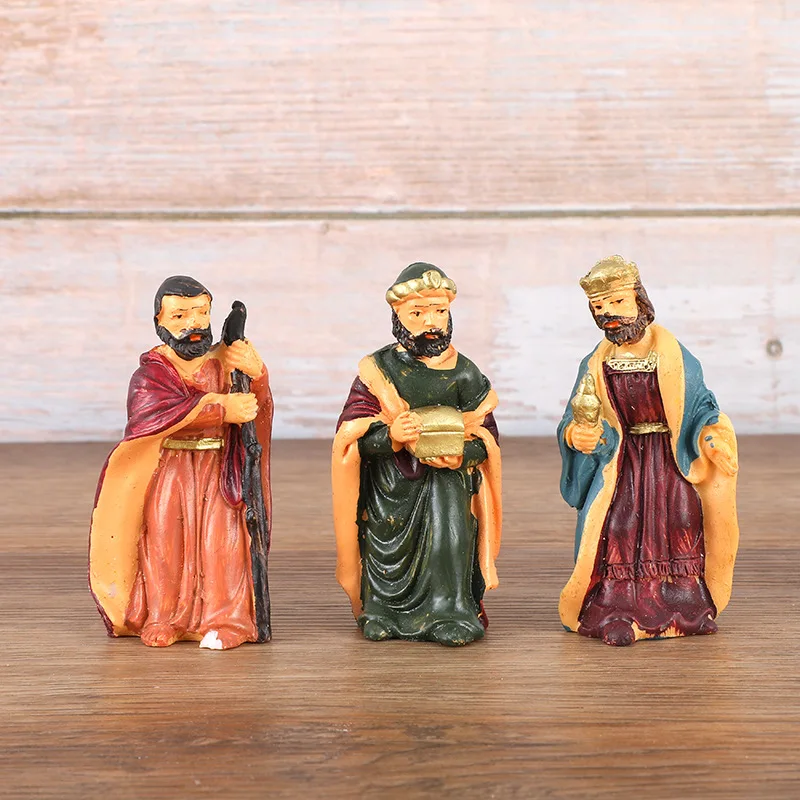 

8-Piece Jesus Birth Resin Ornaments Set - Religious Christmas Craft - Horse Trough Group