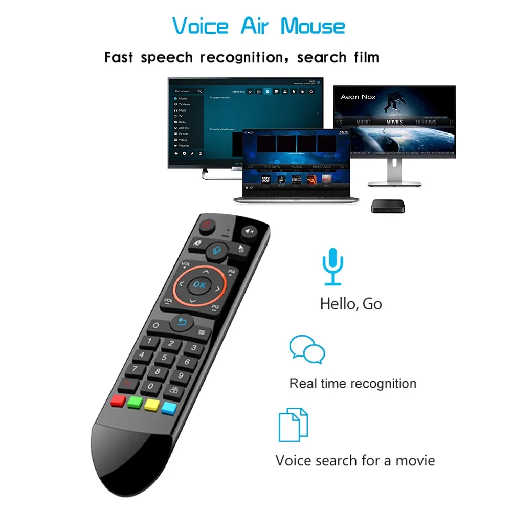 Q2 TV Backlight Air Mouse Gyroscope Wireless IR Learning 2.4GHz RF Smart Voice Remote Control for Laptop/Computer/Android TV Box