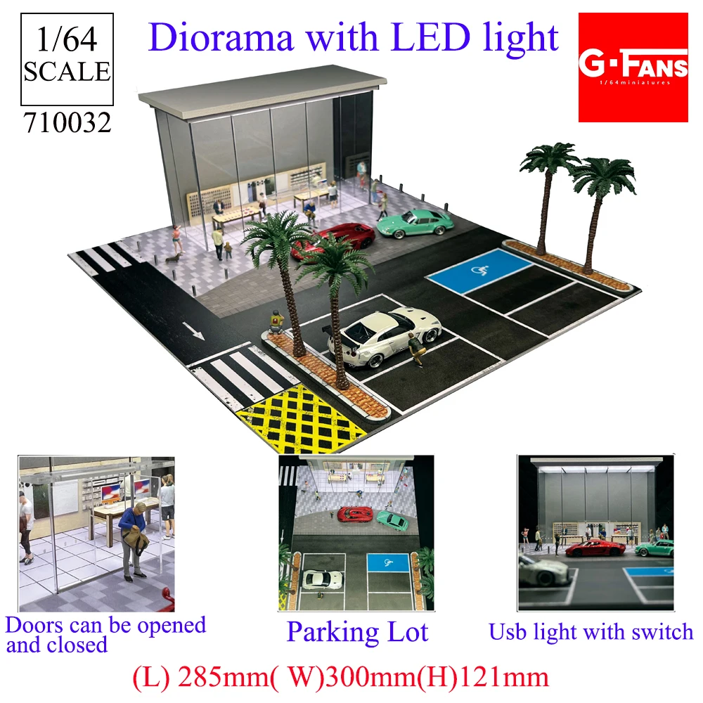 G FANS 1/64 Car Garage Parking Diorama Models Building Led Scene Car Models with Lights Car Garage Diorama Figure Figures Models