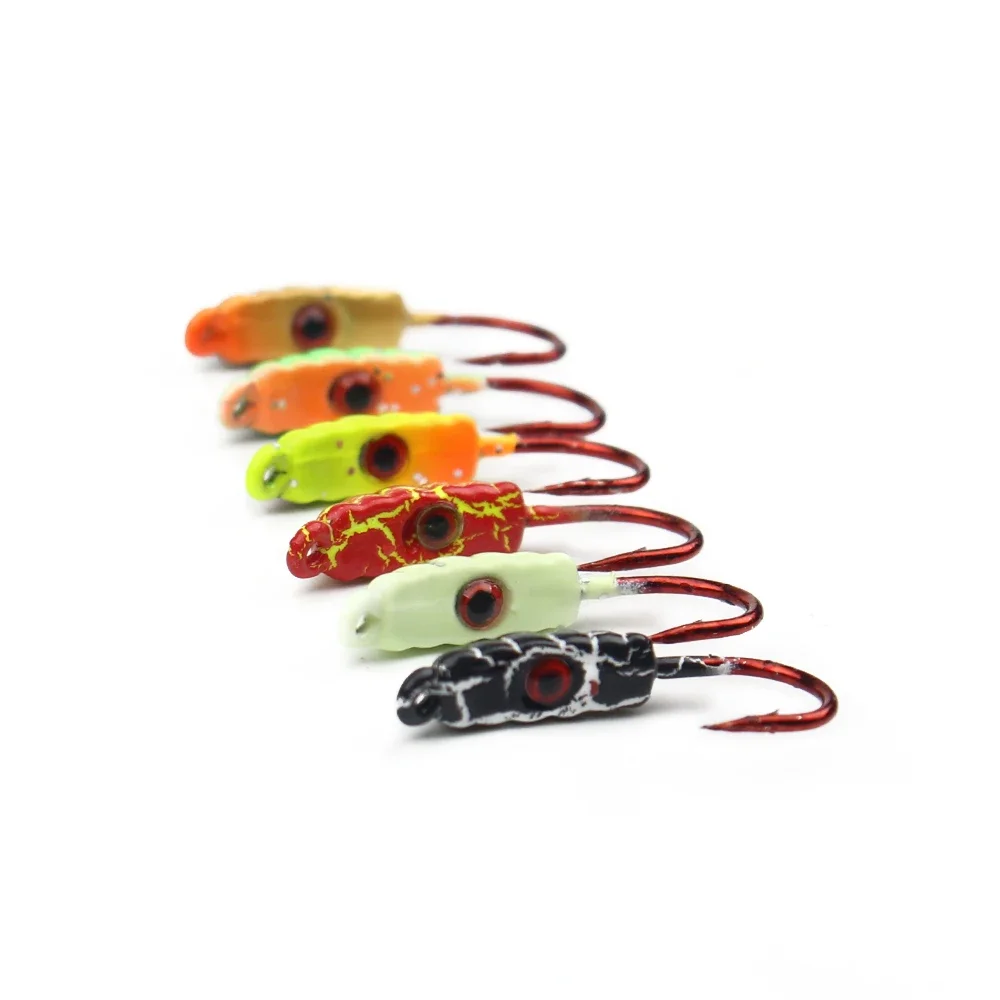 6Pcs/Lot Winter Ice Jig Mini Maggot Worm Eye-Shaped Sinking Lead Head Hook Metal Bait Fishing Lure Jigging Fishing